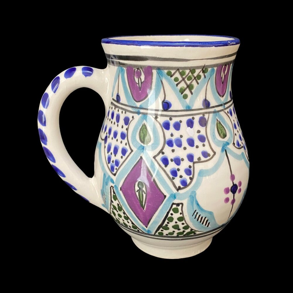 Large Hand Painted Le Souk Ceramique Malika Stoneware Mug: Tunisia